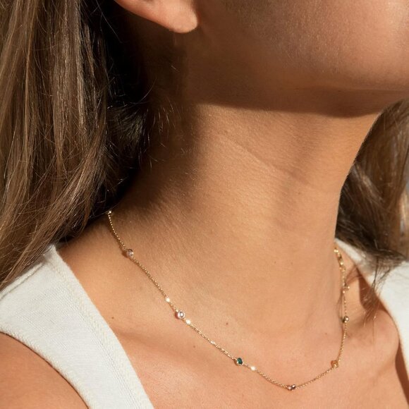 Dainty Gold Necklace for Women, Gold Plated Cubic Zirconia Drop Satellite Chain - Picture 3 of 7